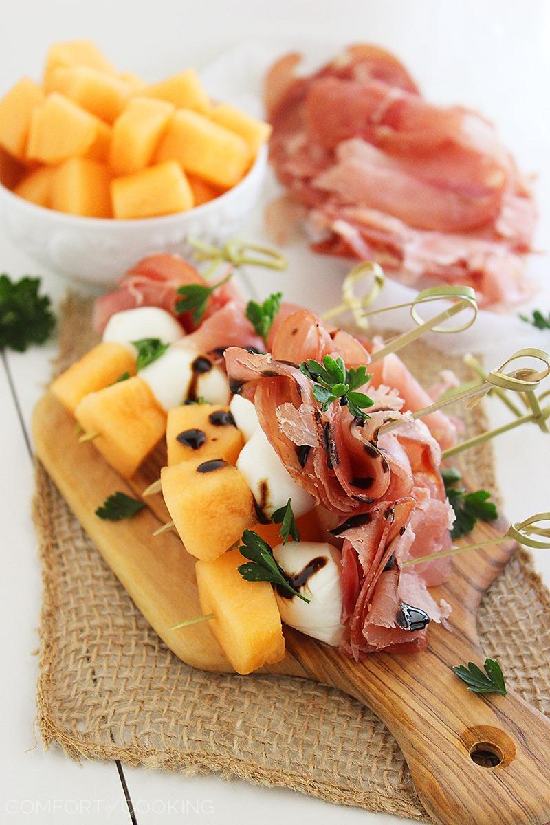 Melon, Proscuitto and Mozzarella Skewers | Christmas Potluck Recipes for Your Office Party | Homemade Recipes