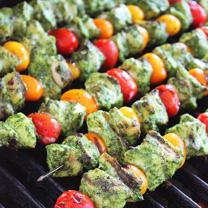 Grilled Pesto Chicken and Tomato Skewers