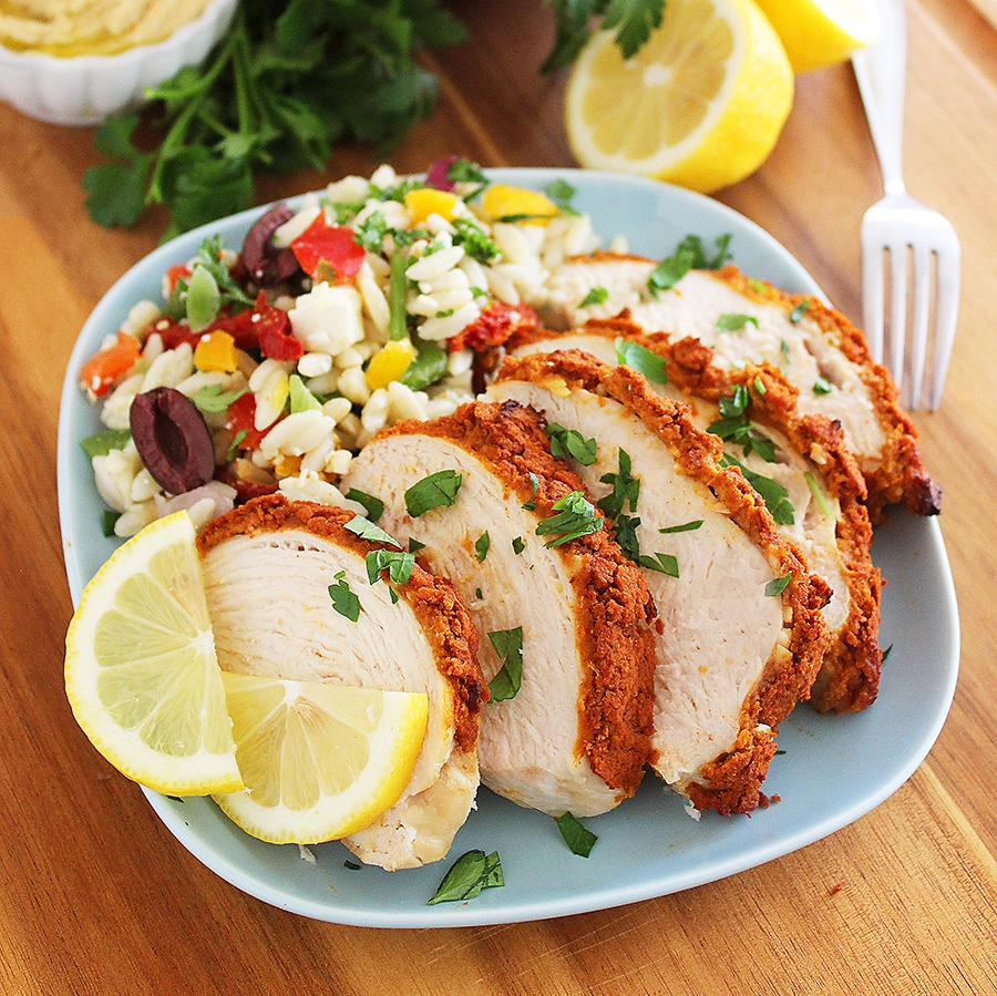 Baked Hummus-Crusted Lemon Chicken