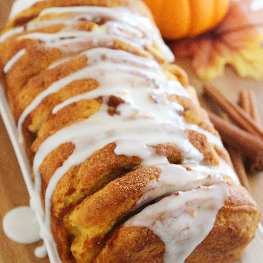 Pumpkin Spice Pull Apart Bread with Vanilla Glaze