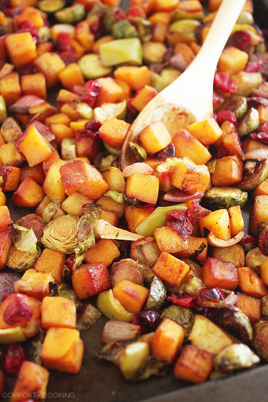 Roasted Butternut Squash and Brussels Sprouts with Cranberries, Apples ...