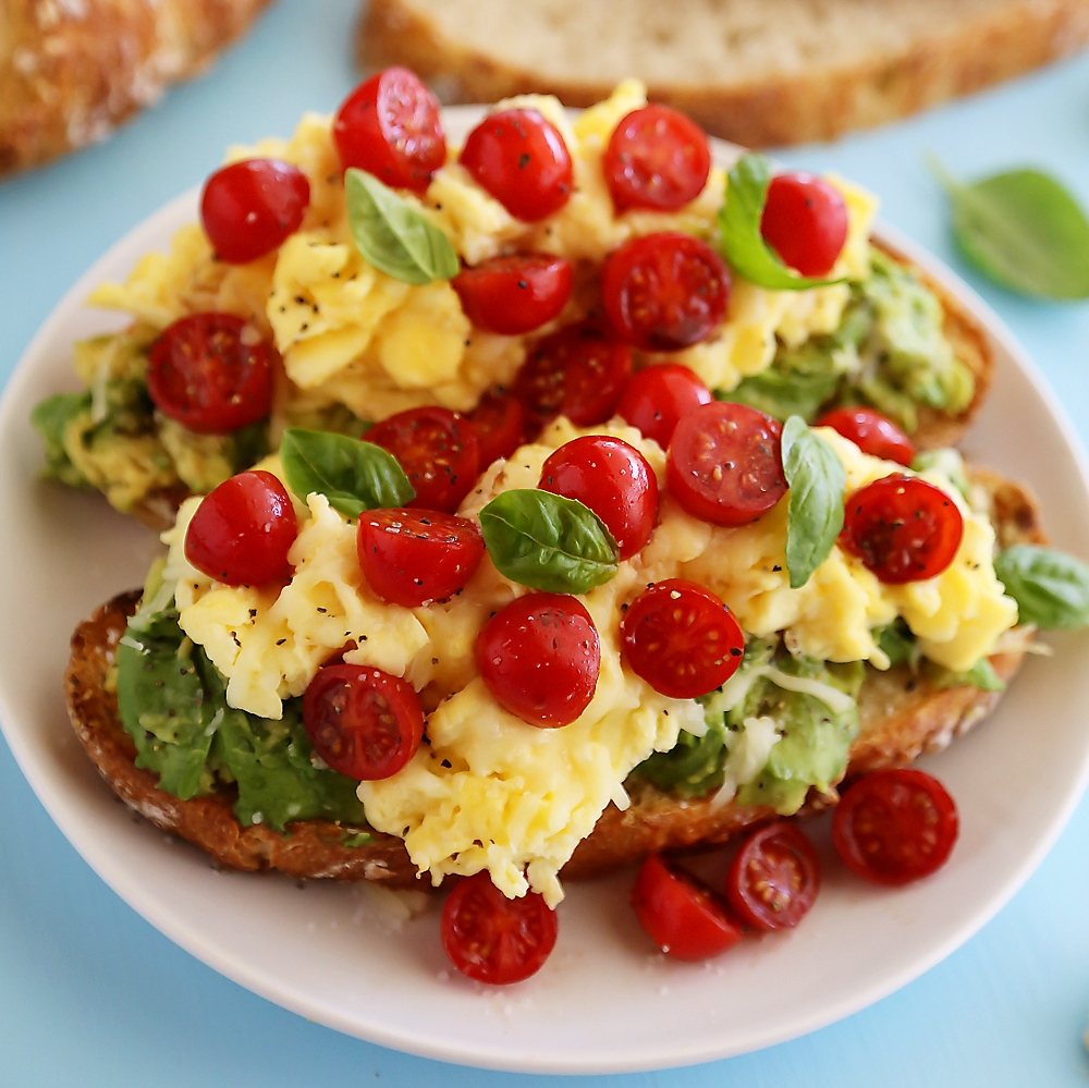 Scrambled Egg Caprese Avocado Toast