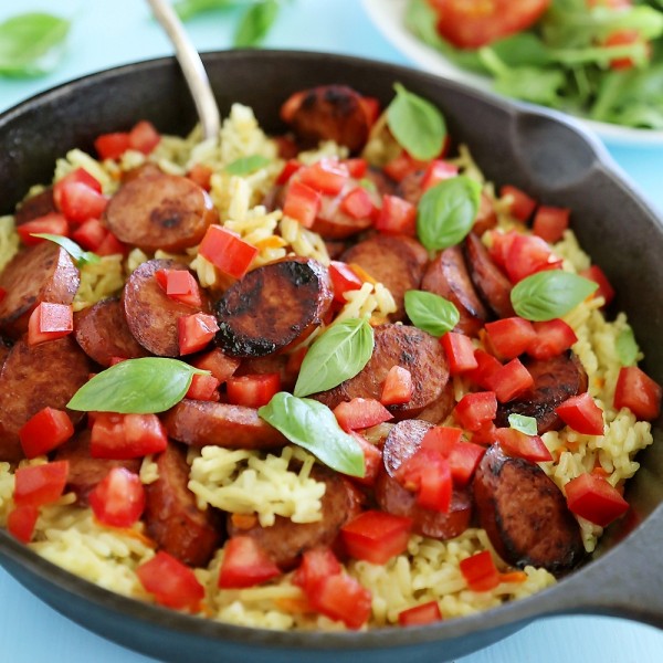 Bruschetta Chicken Sausage and Creamy Rice Skillet – The Comfort of Cooking