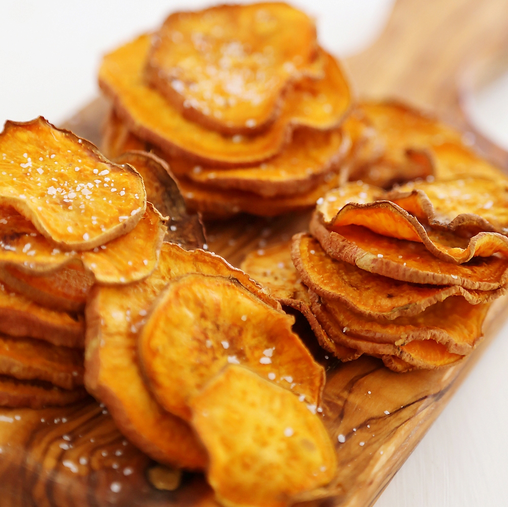 Baked Salt + Vinegar Sweet Potato Chips