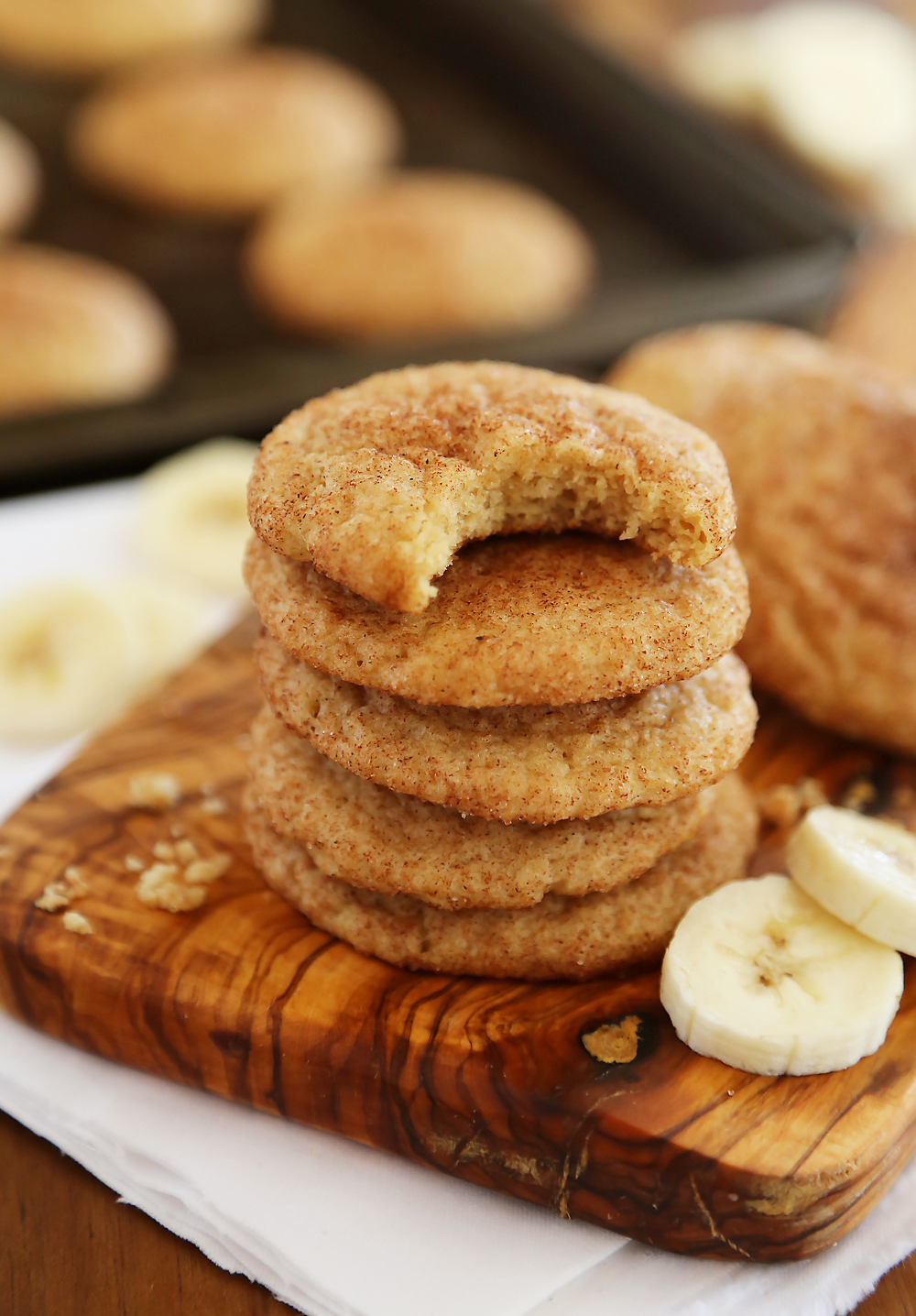 Banana Snickerdoodles – Leftover bananas? Bake these super soft, chewy cinnamon spiced snickerdoodles with sweet banana flavor! thecomfortofcooking.com