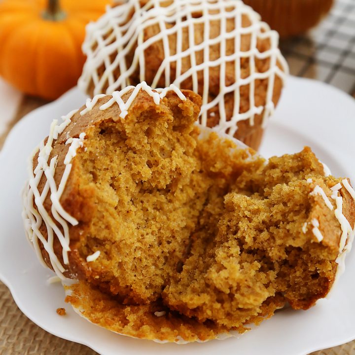 Vanilla Glazed Pumpkin Gingerbread Muffins