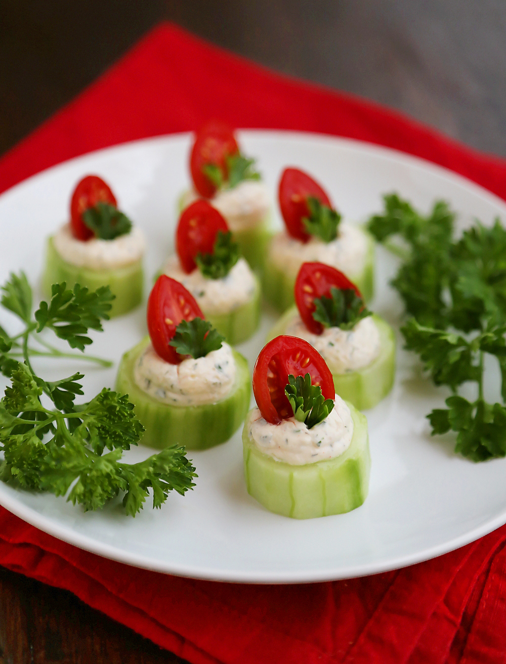 Cucumber Tomato Bites with Creamy Parmesan Herb Spread