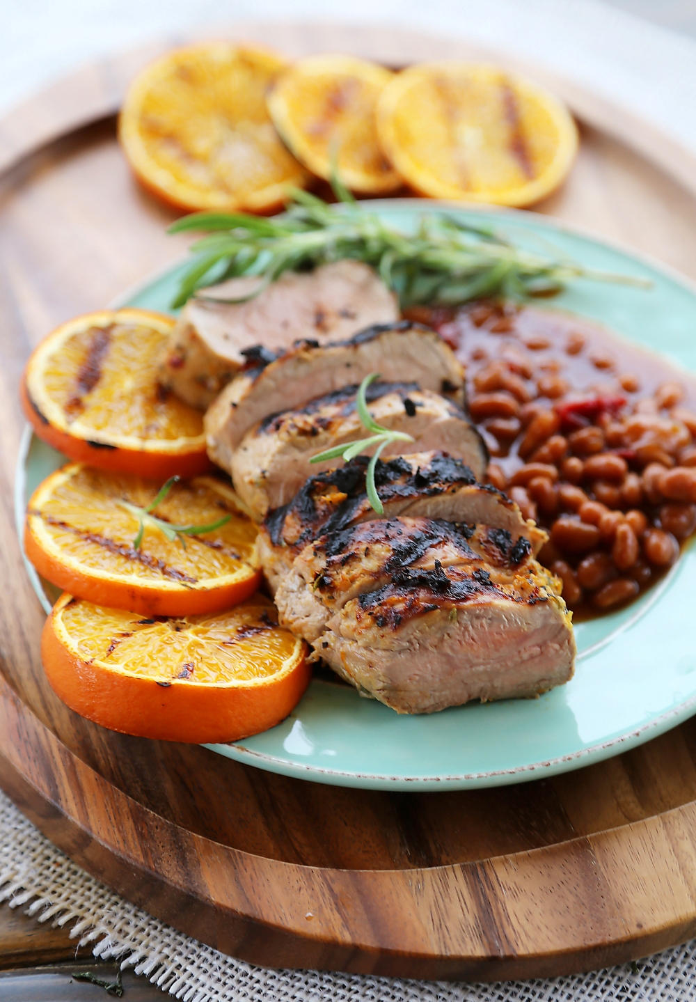 Citrus Grilled Pork Tenderloin with Baked Beans