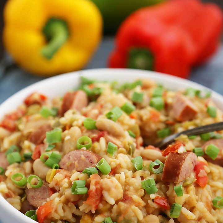 Cajun Sausage, White Bean and Rice Stew