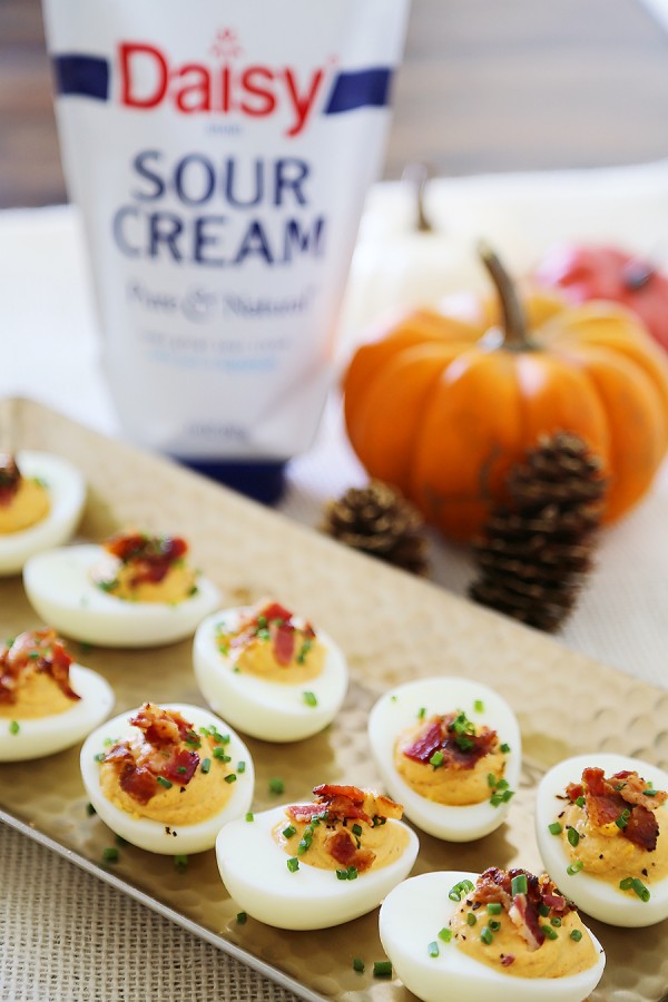 Bacon, Chive + Sour Cream Deviled Eggs The Comfort of Cooking