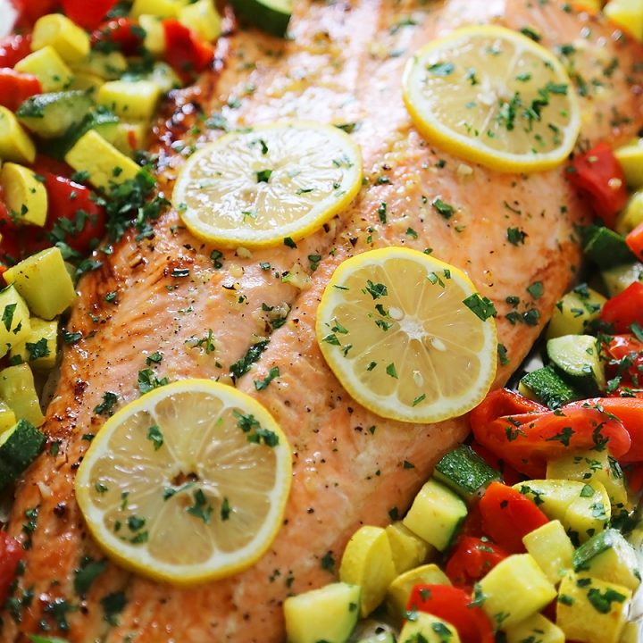 Lemon-Garlic Honey Butter Salmon & Veggies in Foil