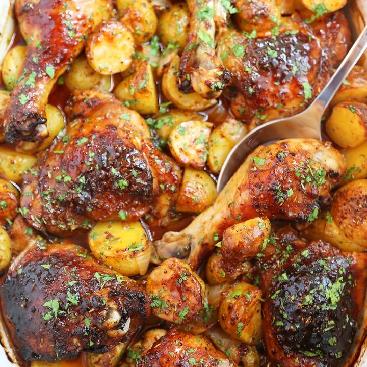 Roasted Apple Cider Chicken with Potatoes and Onions