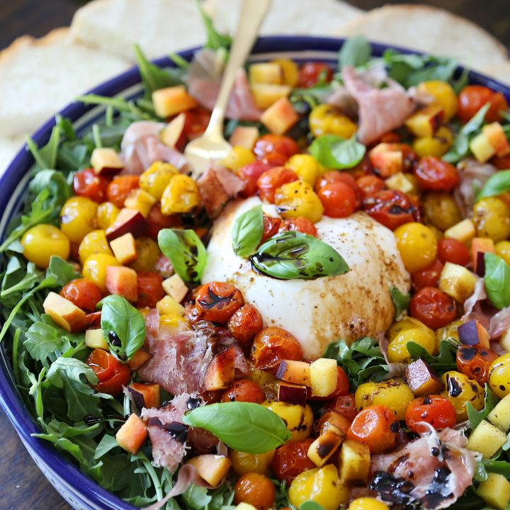 Burrata Caprese Salad with Peach and Proscuitto