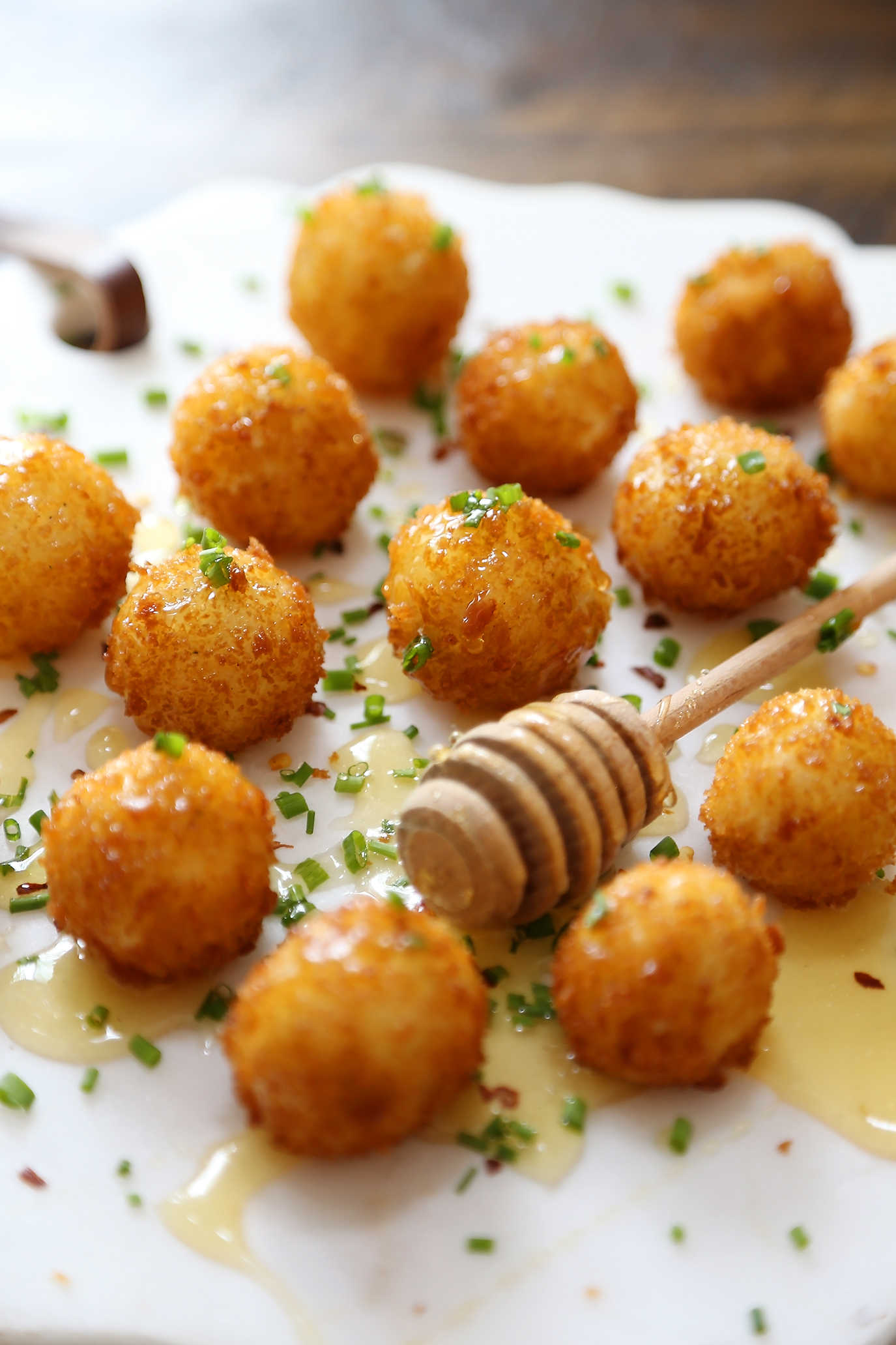 Crispy Goat Cheese Poppers with Honey