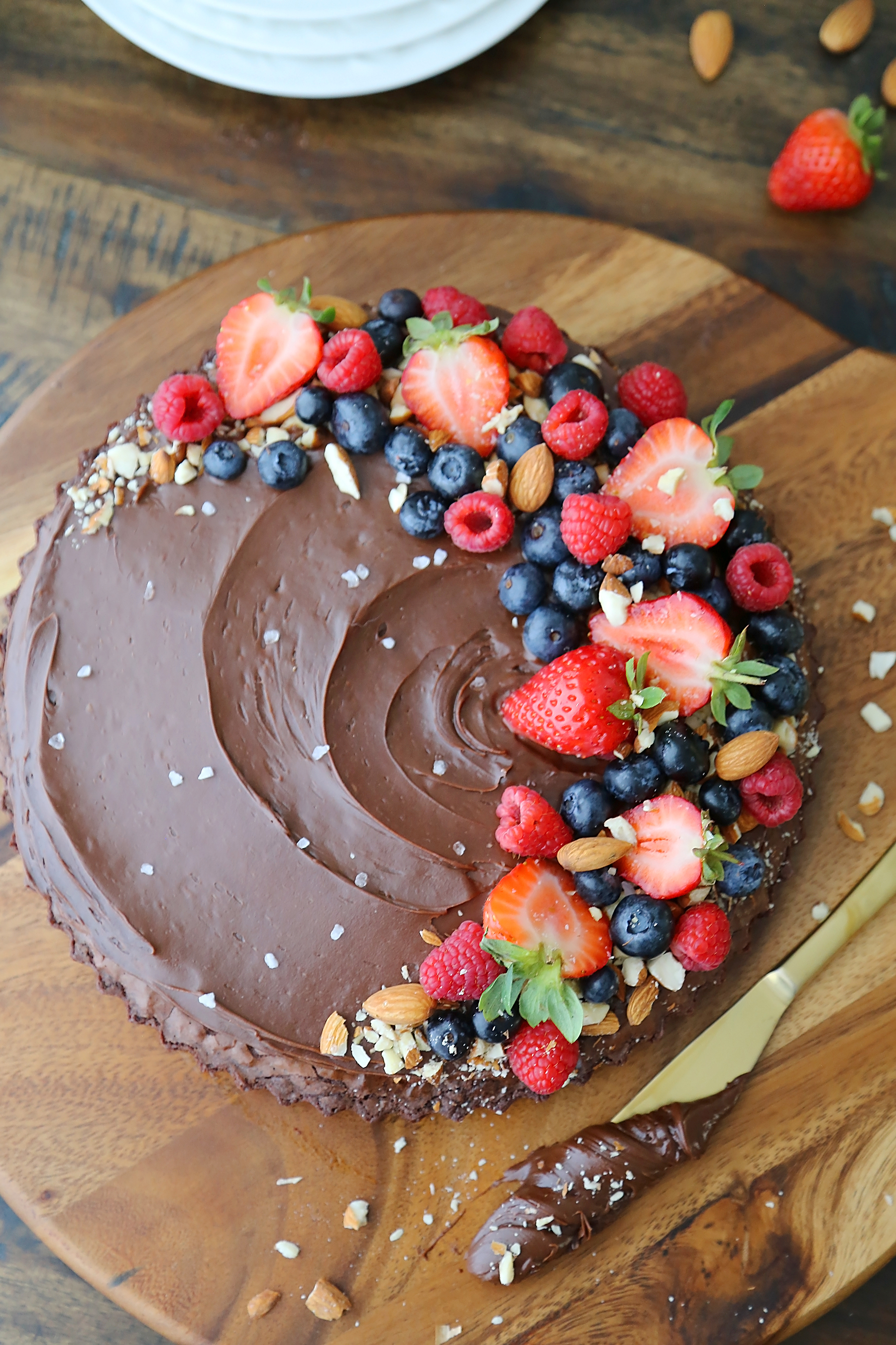 4-Ingredient Salted Chocolate Brownie Fruit Tart