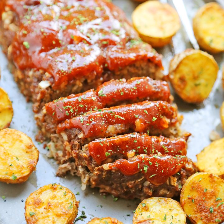 One-Pan Glazed Meatloaf and Roasted Potatoes