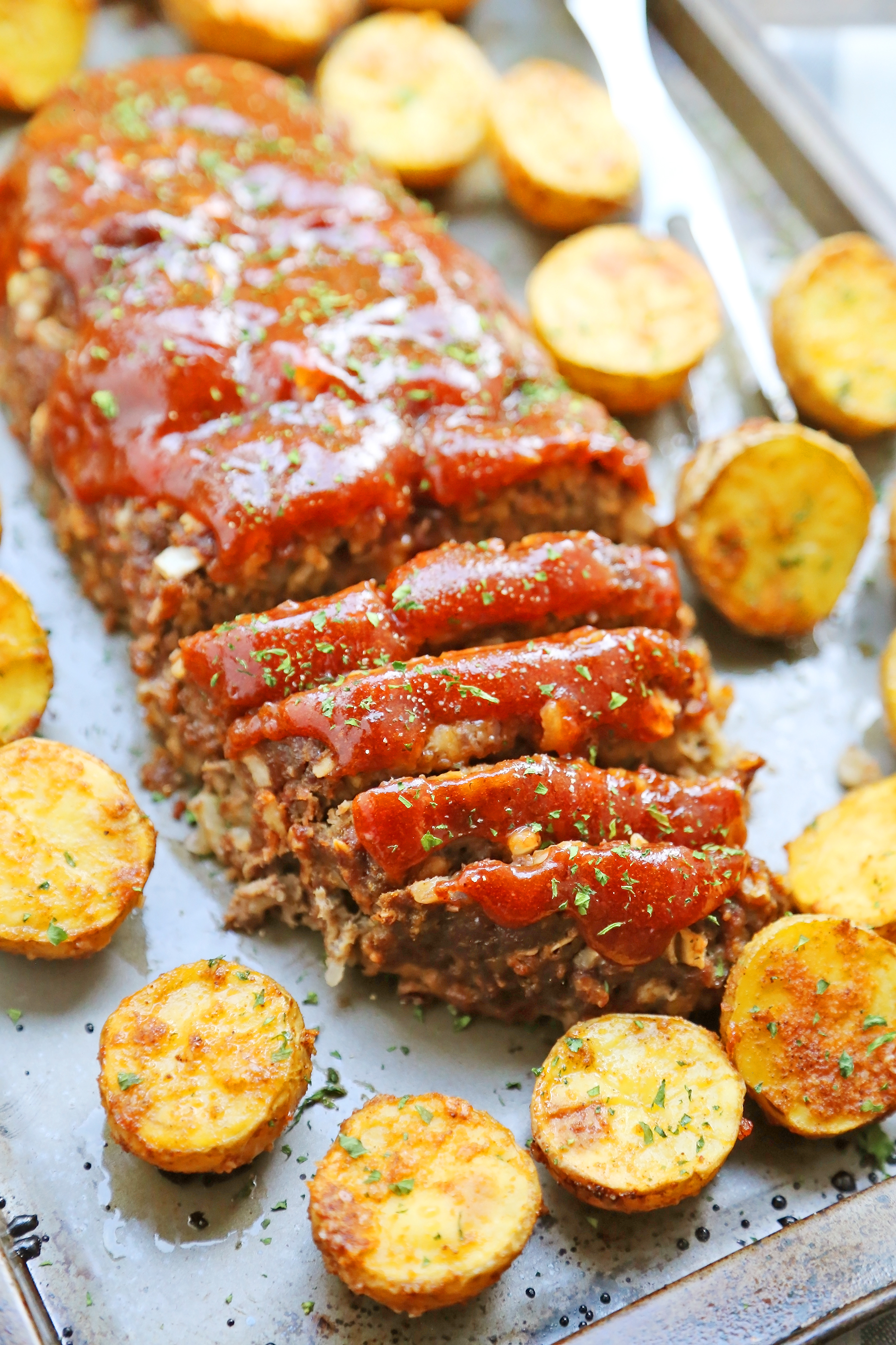One-Pan Glazed Meatloaf and Roasted Potatoes