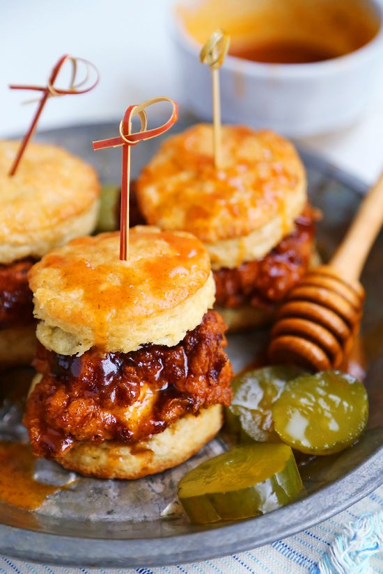 Hot Honey Chicken Biscuits The Comfort of Cooking