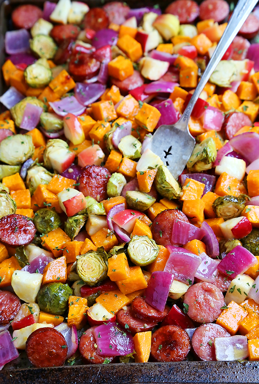 Maple-Dijon Sheet Pan Sausage and Veggies