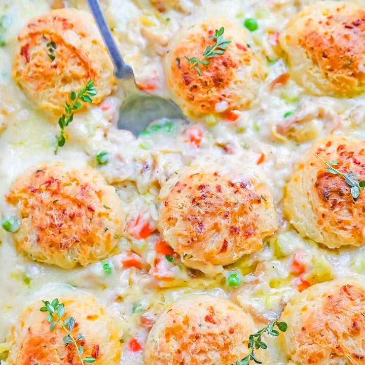 Chicken Pot Pie with Cheddar Chive Biscuits