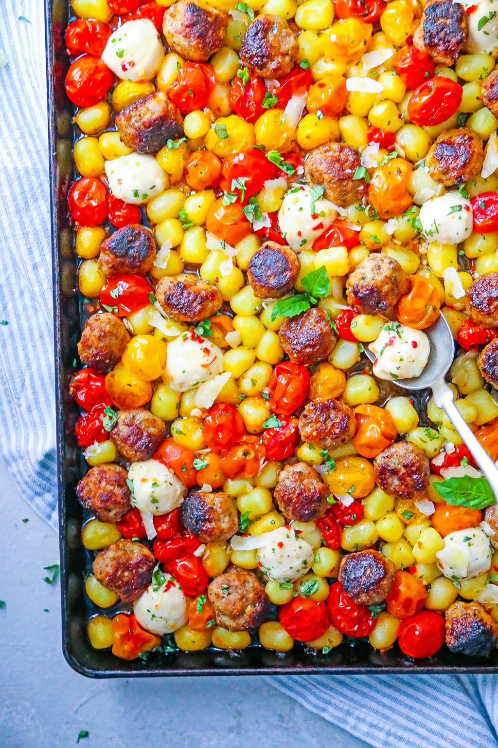 20Minute Sheet Pan Gnocchi with Sausage Meatballs The Comfort of Cooking